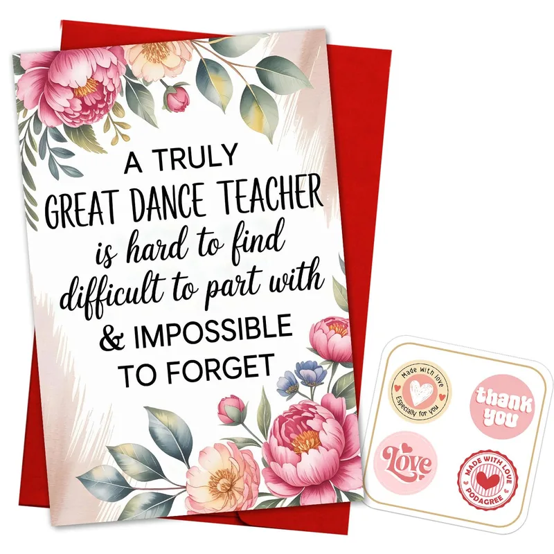 Peony Floral Border Teacher Card for Dance Mentors