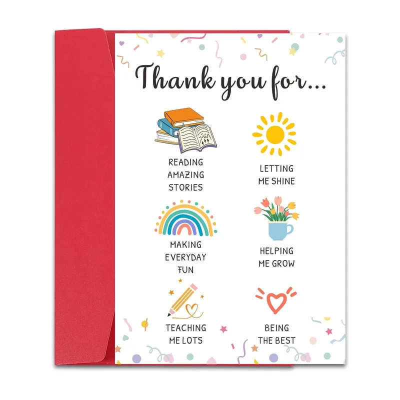 Card Colorful Icons Thank You Card Features Books