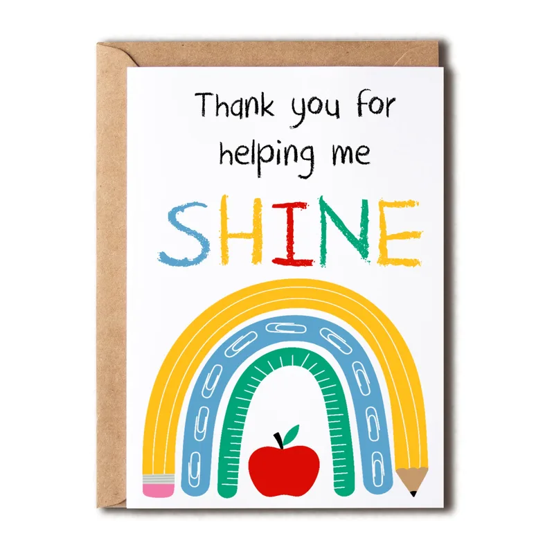Rainbow Apple Pencil Thank You Card for Educators