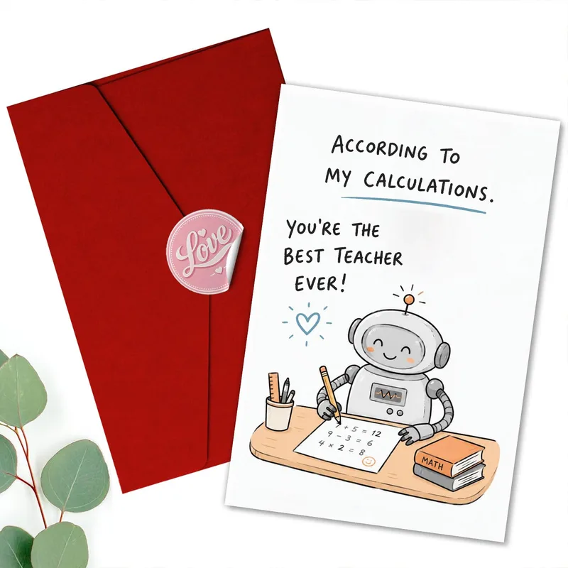 White Card Robot Teacher Card for Math Educators