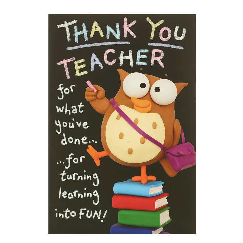 Holding Pointer Books Teacher Card: A Chalkboard Owl Design