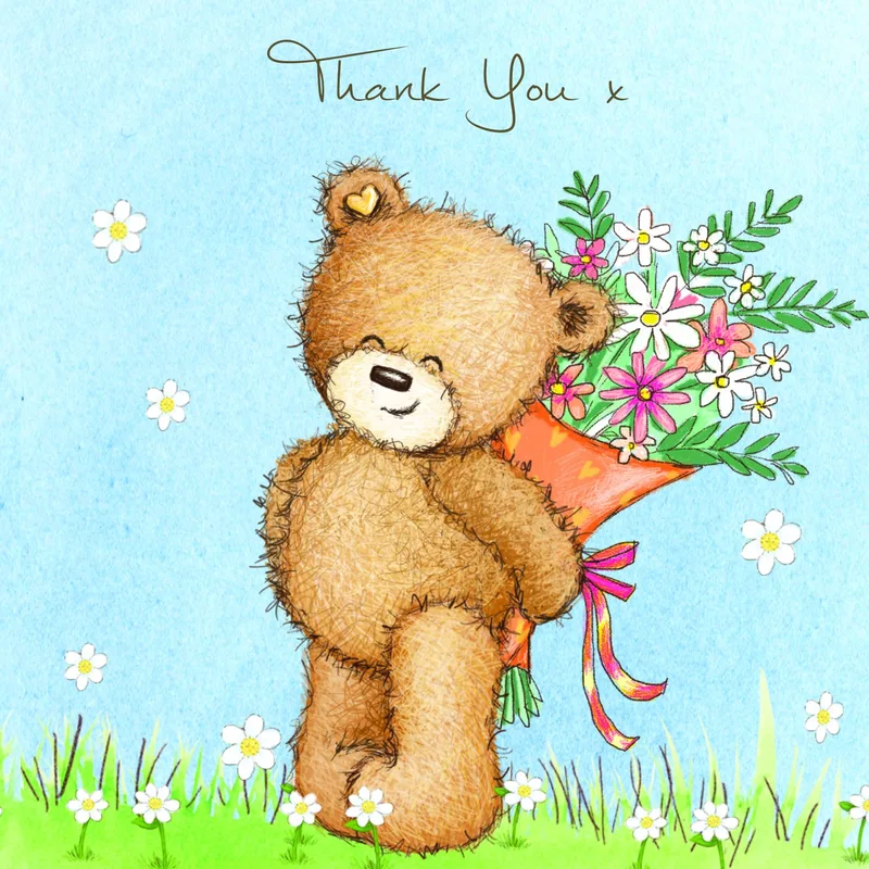 Bear Flower Bouquet Thank You Card for Sweet Gratitude