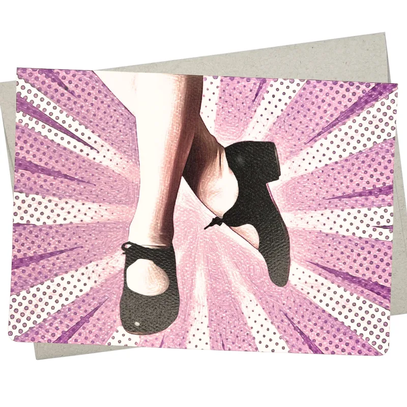 Pink Dance Shoes Halftone Card: A retro-style greeting card