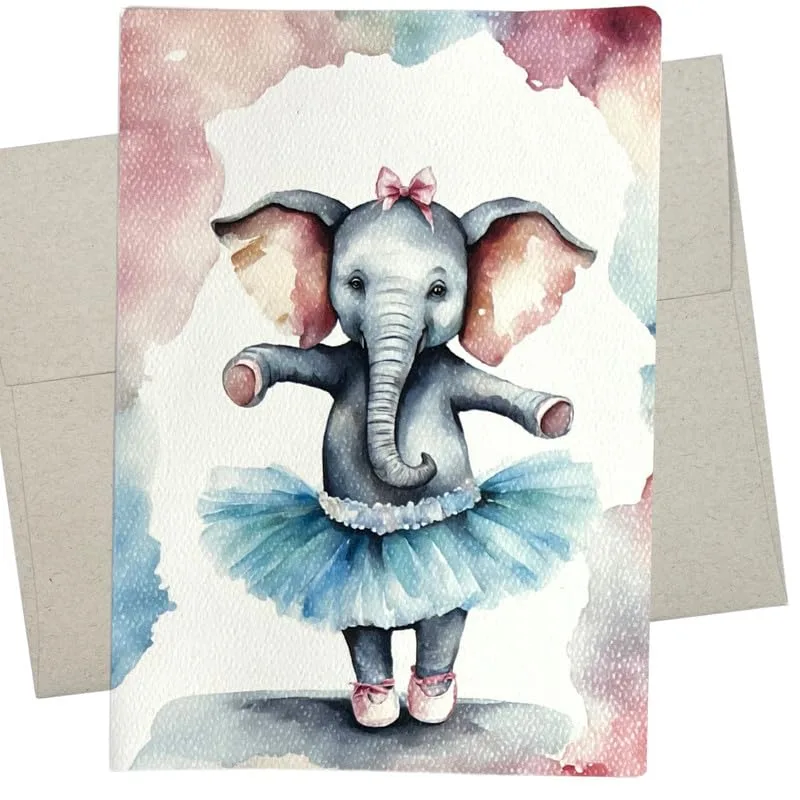 Watercolor Elephant Tutu Card for Dance Recital Thank You