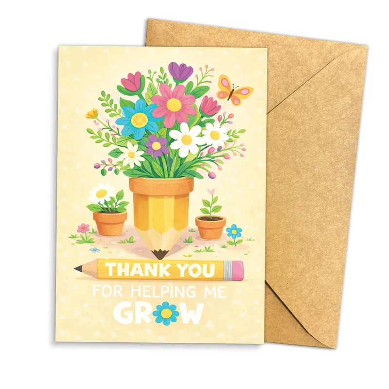 Potted Flowers Pencil Thank You Card for Educators