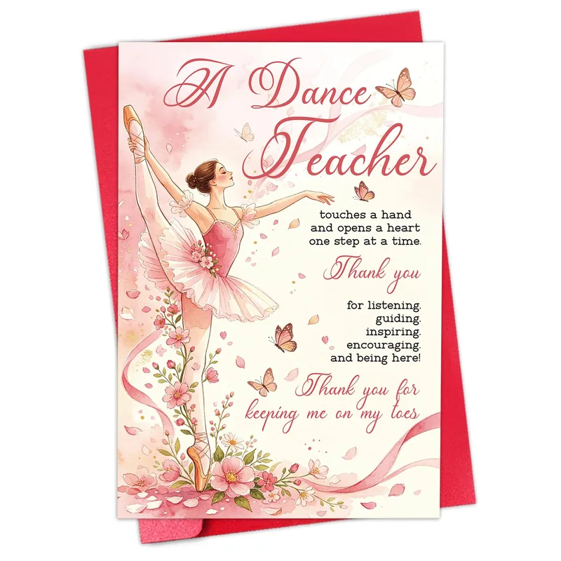 Pink Ballerina Floral Teacher Card for Dance Instructors