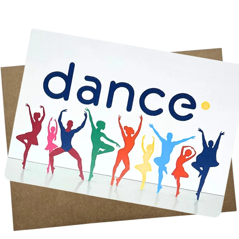 Colorful Dancer Silhouettes Card Celebrating Movement and Gratitude