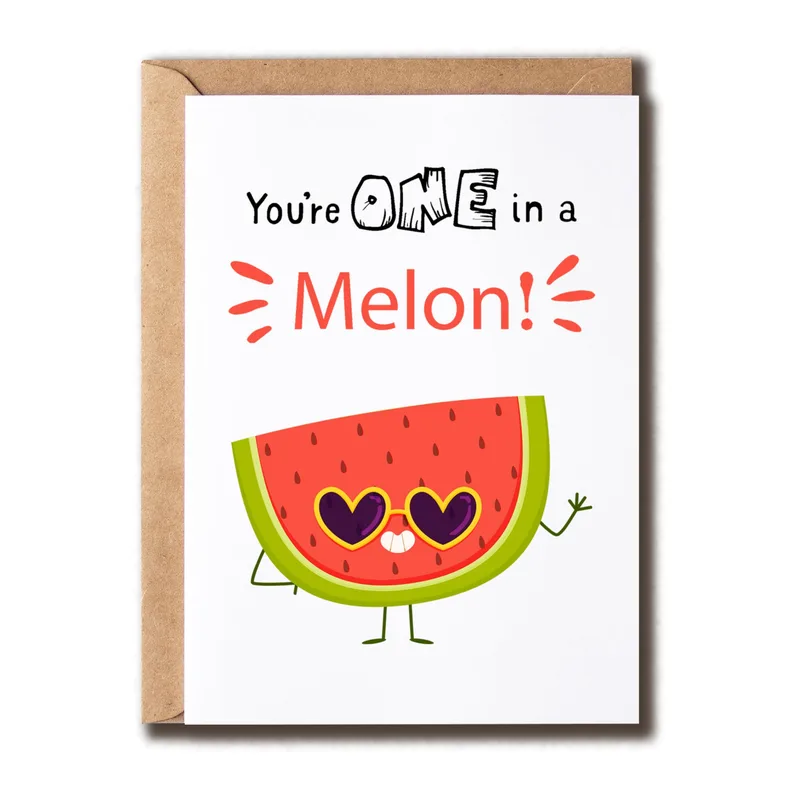 Watermelon Heart Eyes Card: You're One in a Melon Greeting