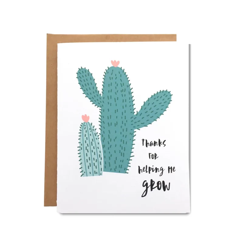 Teal Cactus Thank You Card: A Witty Note for Educators