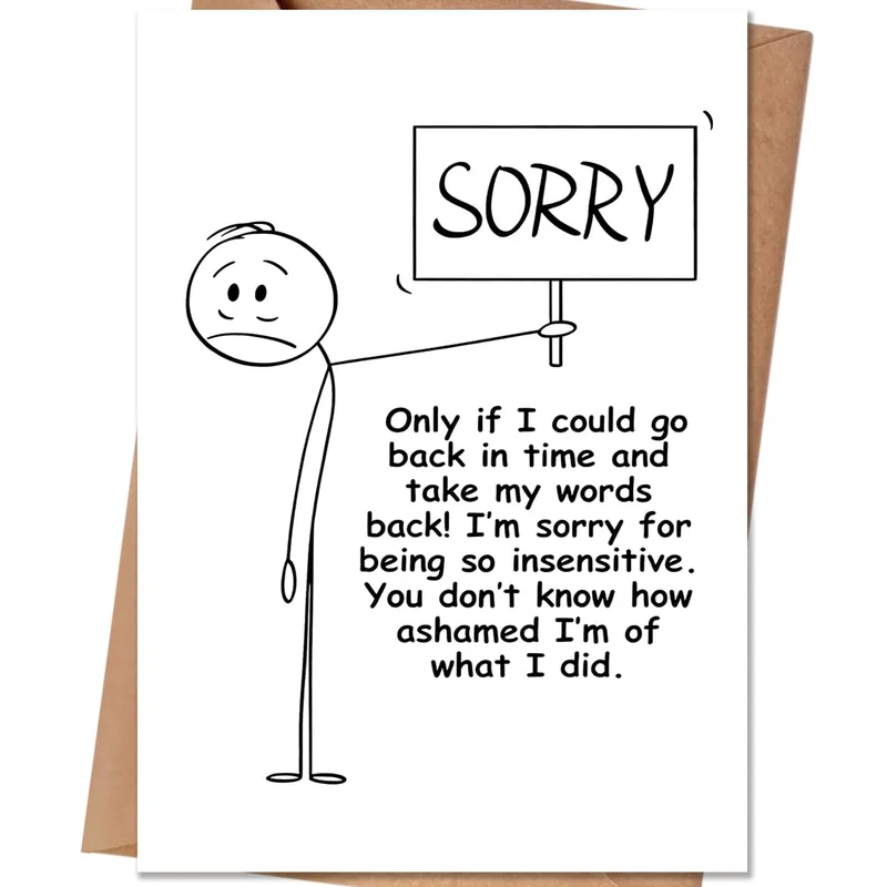 Insensitive Apology Card: a sad stick figure says sorry