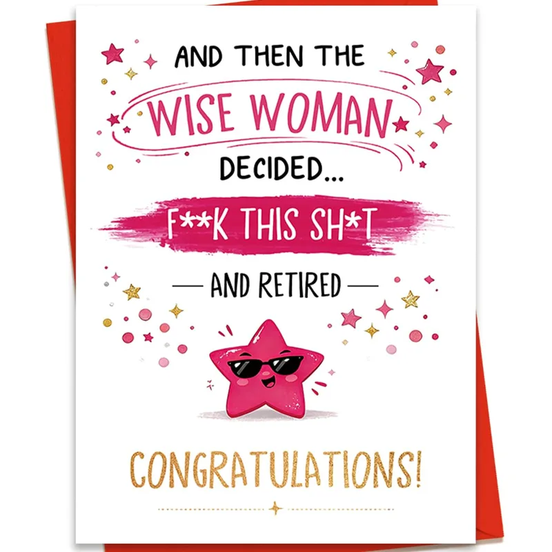 Wise Woman Retirement Card: Bold Pink Star Send-Off