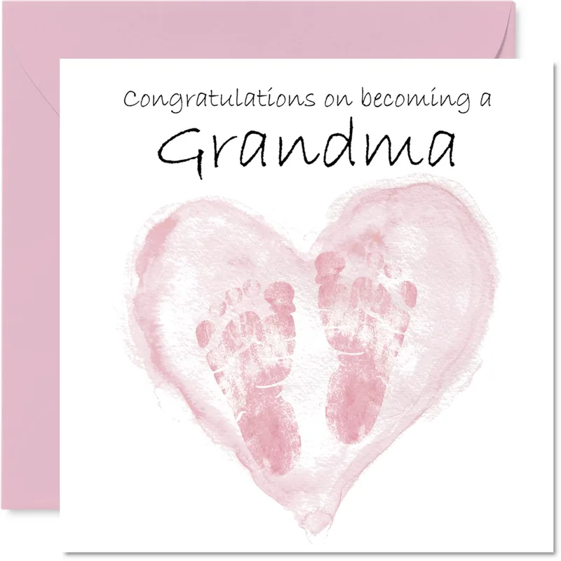 Grandma to Be Card: Pink Baby Footprints Design