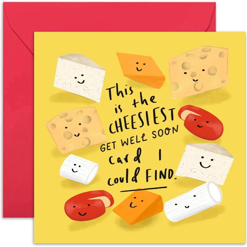Cheesy Get Well Soon Card with Cartoon Cheese Friends