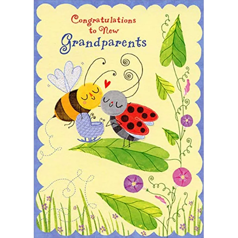 Congratulations Grandparents Card: A Bee and Ladybug Welcome