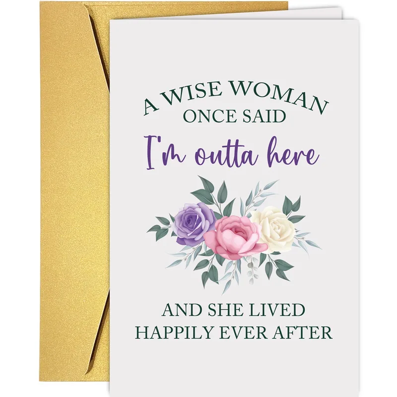 A Wise Woman Once Card – Greeting card with purple and pink roses and farewell text – Greeting Card in black
