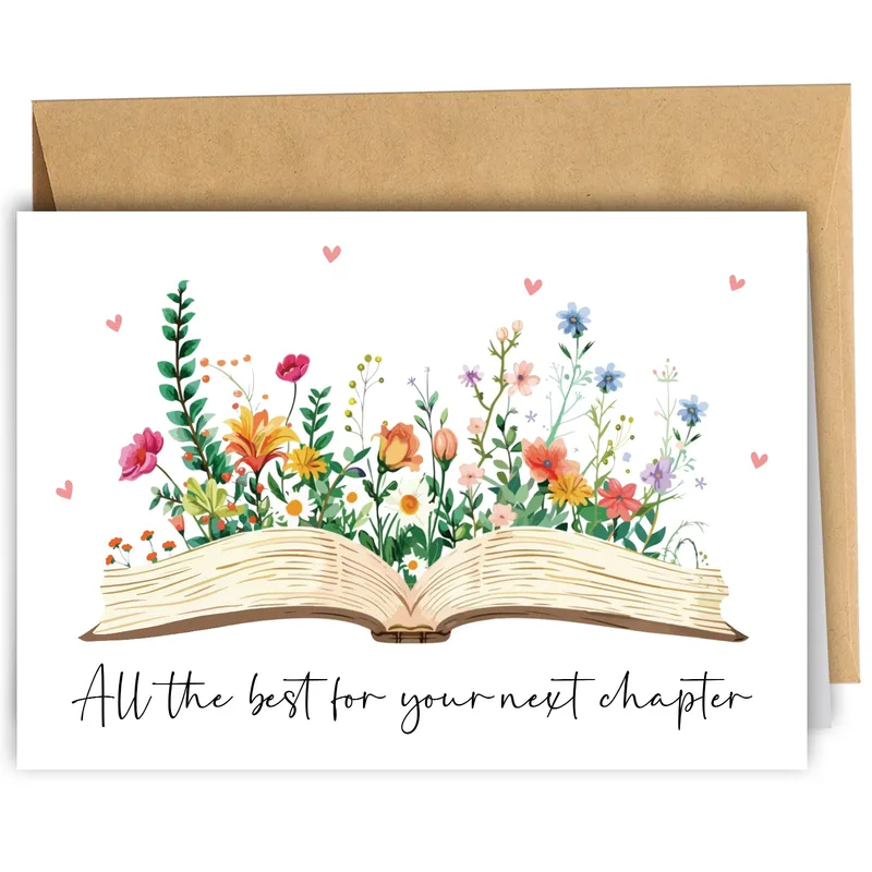 Farewell Book Card: Wildflowers Rising From an Open Book