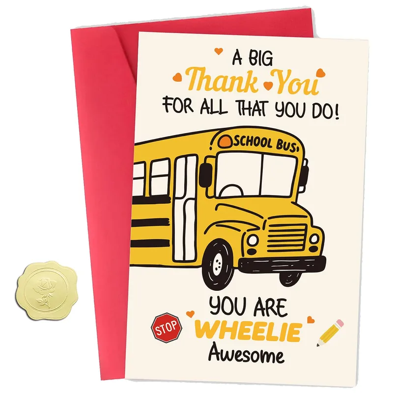 Bus Driver Appreciation Card with a Cheerful School Bus