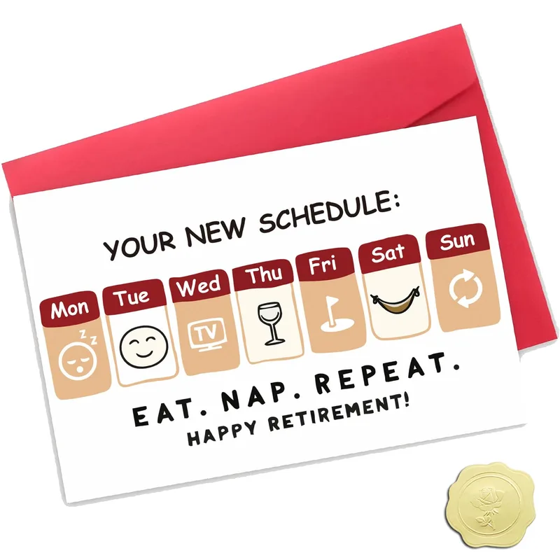 Eat Nap Repeat Card: A Funny Retirement Schedule