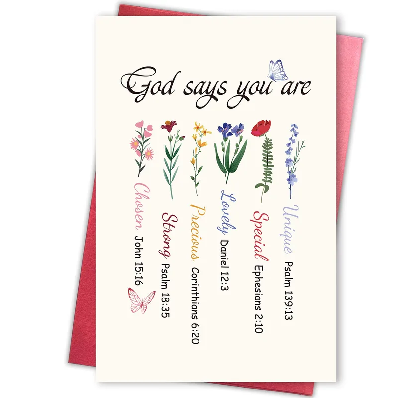 Bible Verse Floral Card – Floral card reading God says you are with six Bible verse words – Greeting Card in black