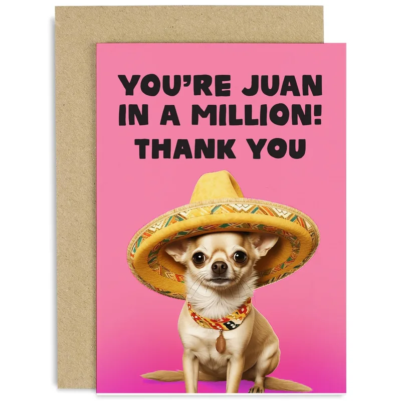 Chihuahua Thank You Card with a Sombrero and Juan Pun