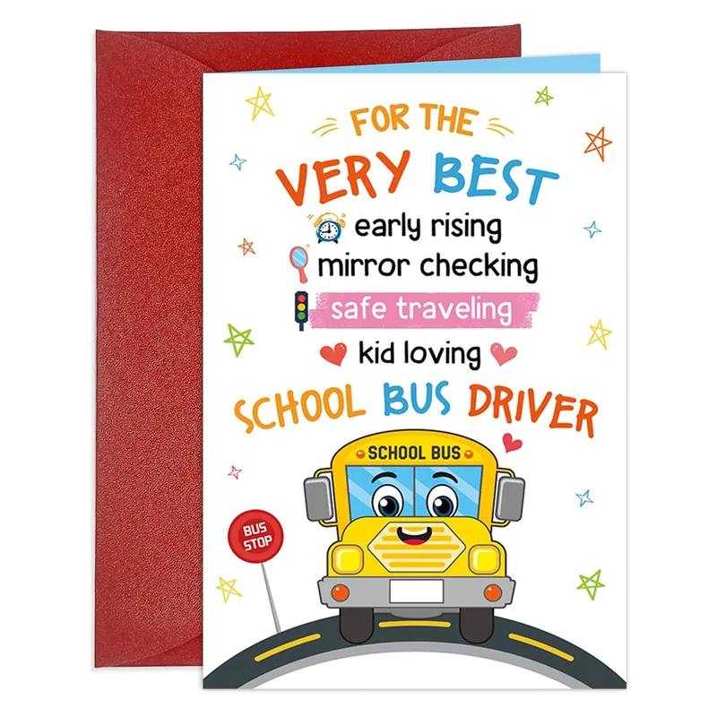 Cartoon School Bus Card for a Bus Driver Who Starts Early