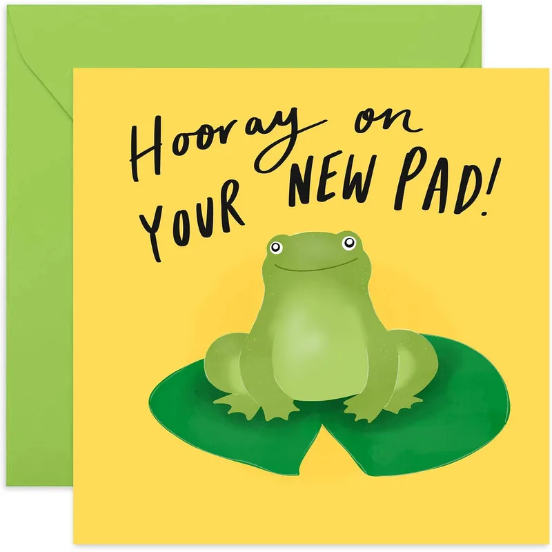 Hooray On Your New Card: Frog on a Lily Pad Housewarming Card