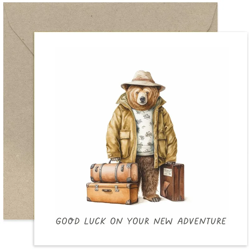 Travel Adventure Card: A Brown Bear Sends You Off