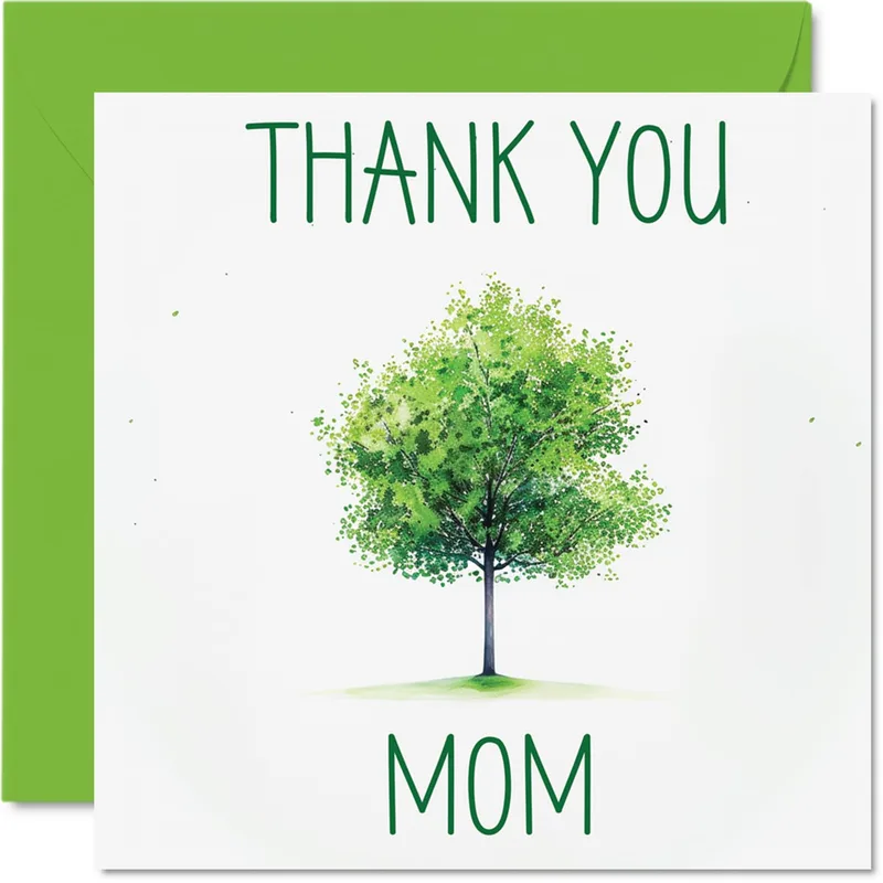 Thank You Mom Card with a Green Watercolor Tree