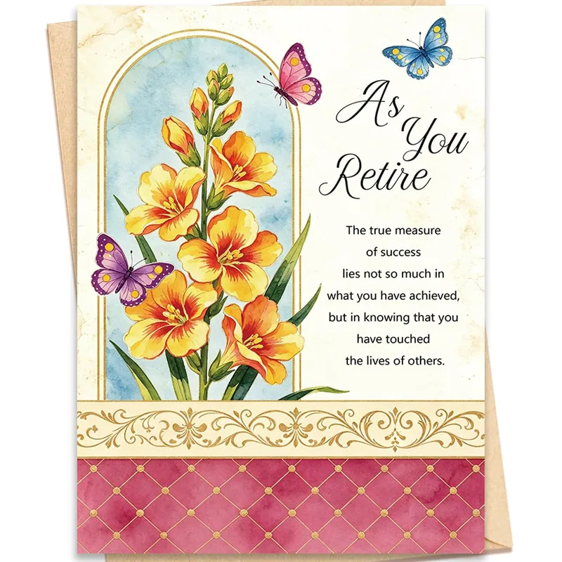 As You Retire Card: Orange Gladiolus Watercolor Design