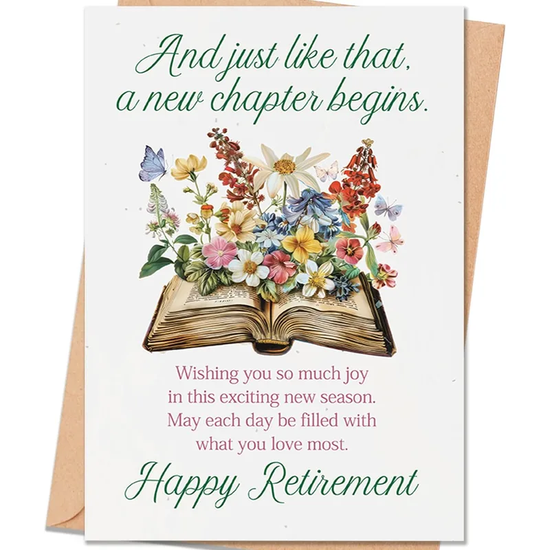 New Chapter Retirement Card with an Open Book of Flowers
