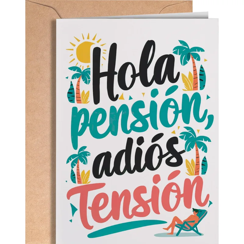 Retirement Greeting Card with a Spanish Pun and Palm Trees