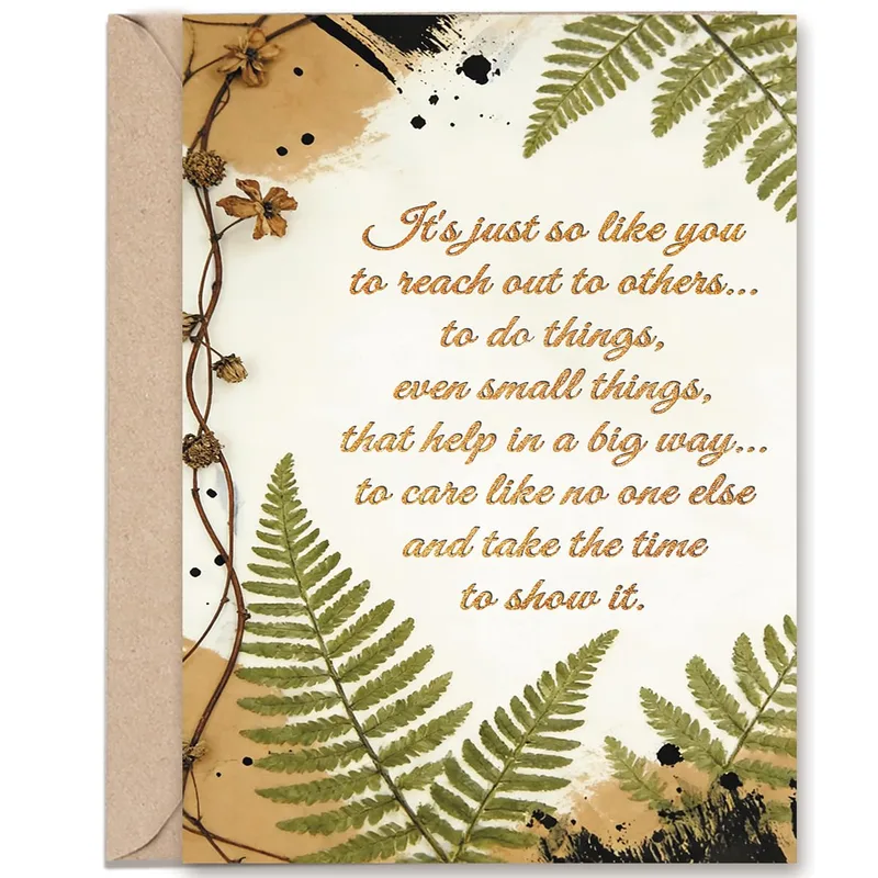 Thoughtful Friend Card with Fern Leaves and Gold Script