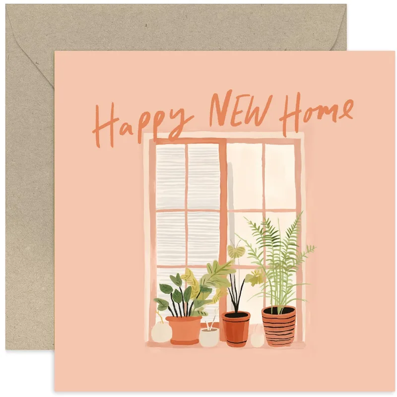 Houseplant Window Card: Happy New Home Greeting