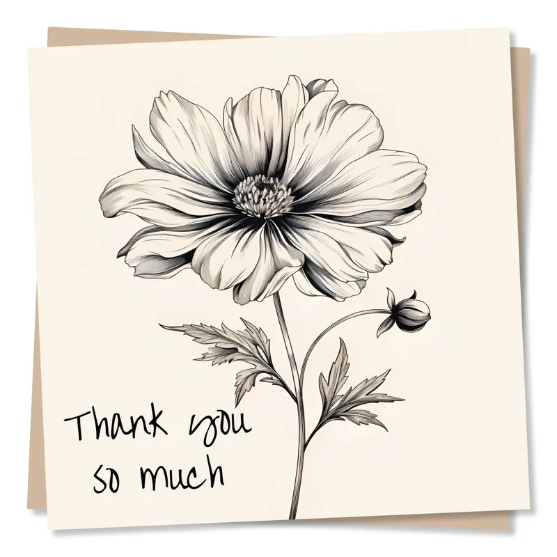 Thank You Flower Card: A Black Line Bloom With a Heartfelt Note