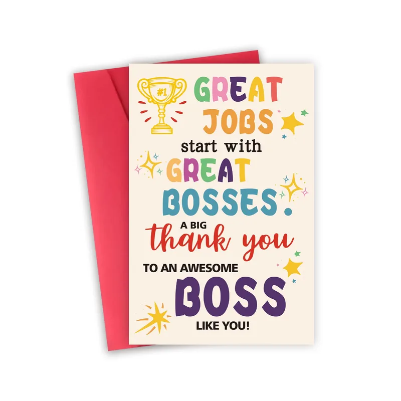 Awesome Boss Card: A Thank You With Bright Colors and a Trophy