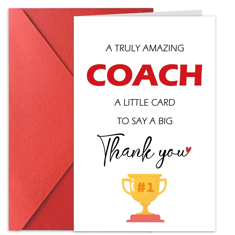 Red Trophy Simple Text Card for a Truly Amazing Coach