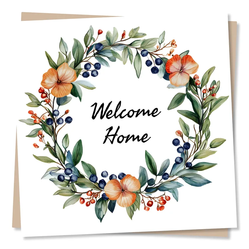 Floral Wreath Welcome Card for a New Home
