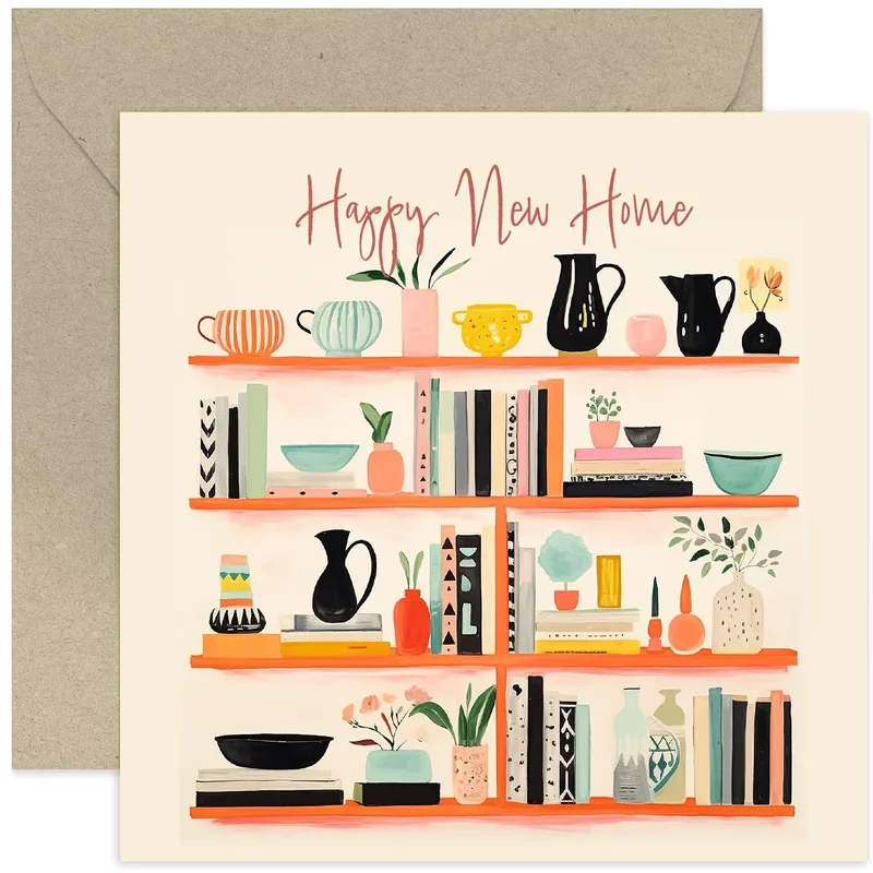 Housewarming Shelves Card with Pottery and Books