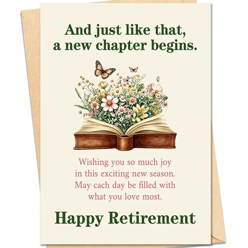 Retirement Book Flowers Card – Greeting Card in black