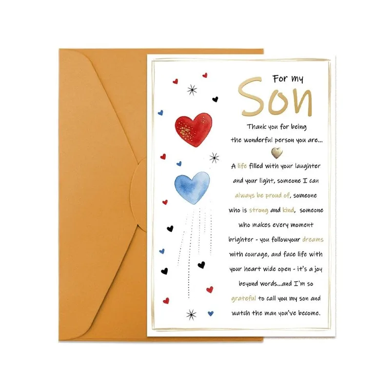 Proud of My Son Card: Watercolor Hearts and a Heartfelt Message