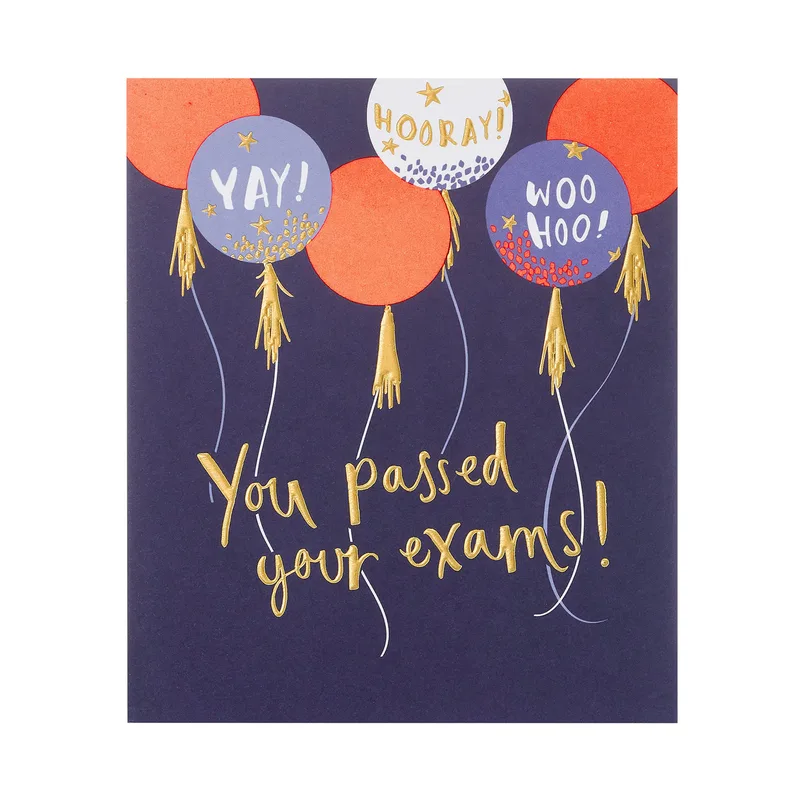 Congrats on Passing Card: Five Balloons for Exam Success