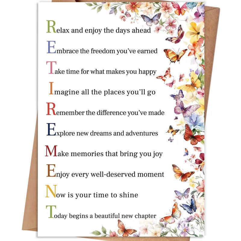 Watercolor Butterflies and Flowers Card for Retirement
