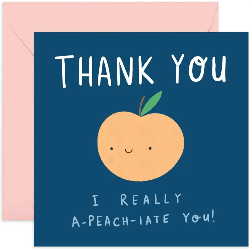 Peach Thank You Card with a Cheeky Pun Inside the Peach