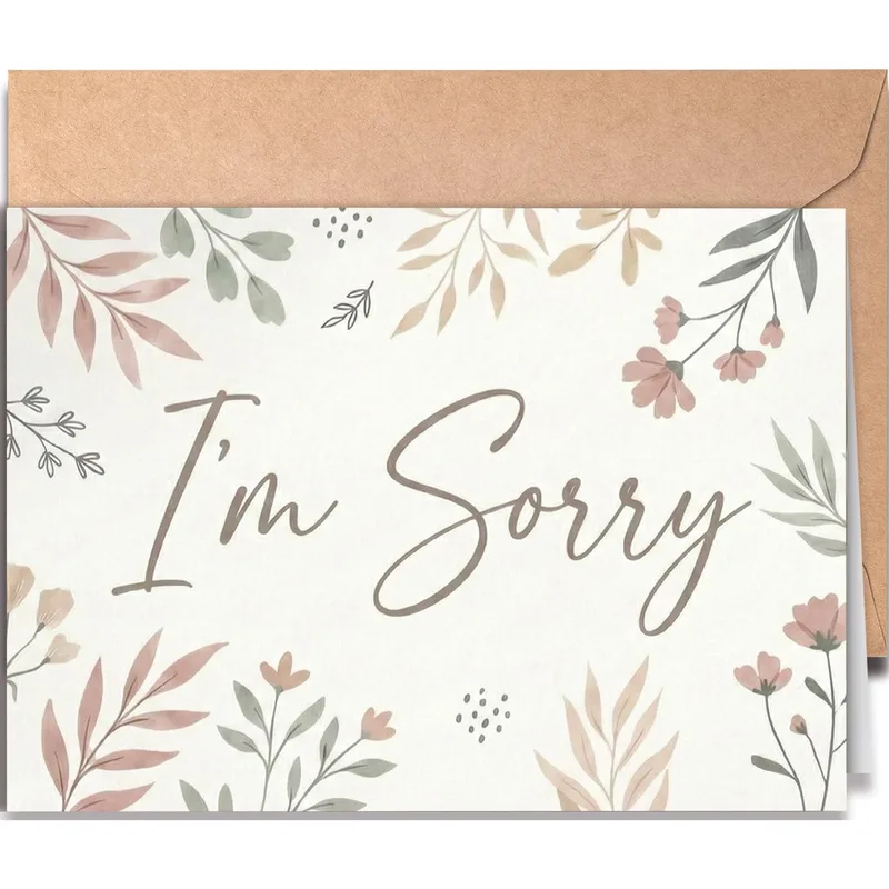 Apology Floral Card with a Soft Watercolor Leaf Border