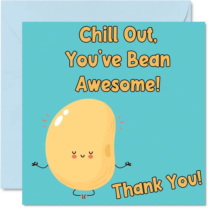 Chill Out Thank You Card with a Meditating Bean