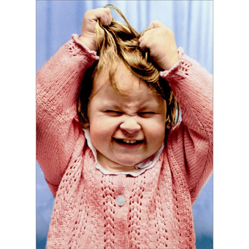 Thinking of You Card Funny: Toddler Hair-Pulling Portrait
