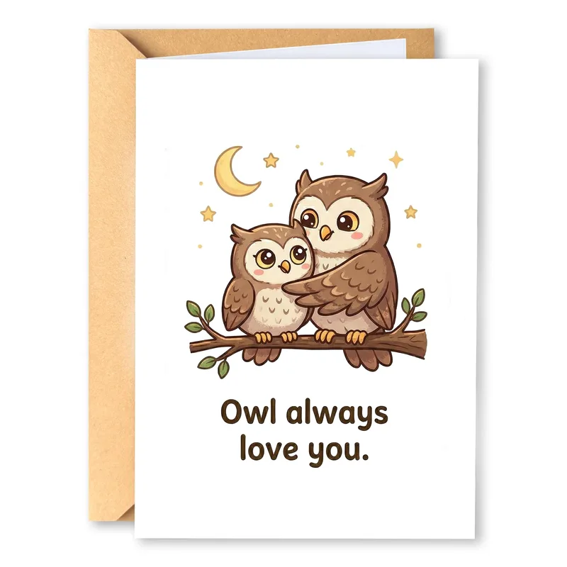 Owl Love You Card: A Cozy Owl Couple Under the Moon