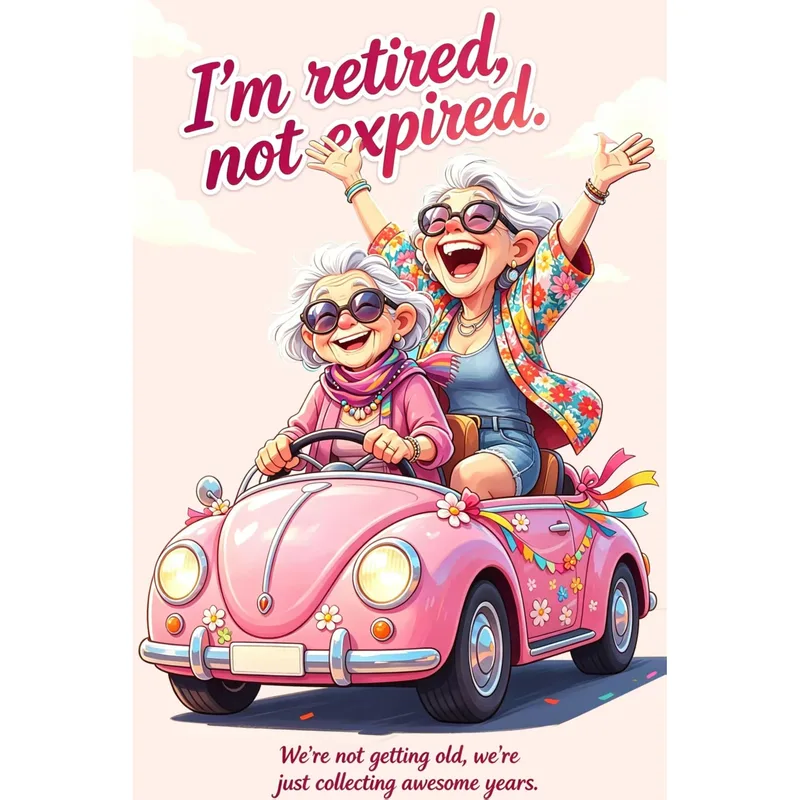 Retired Not Expired Card: A Pink Car Joyride for Retirees