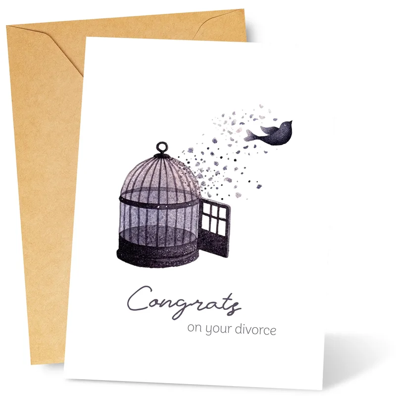Freedom After Divorce Card: Open Cage, Flying Bird
