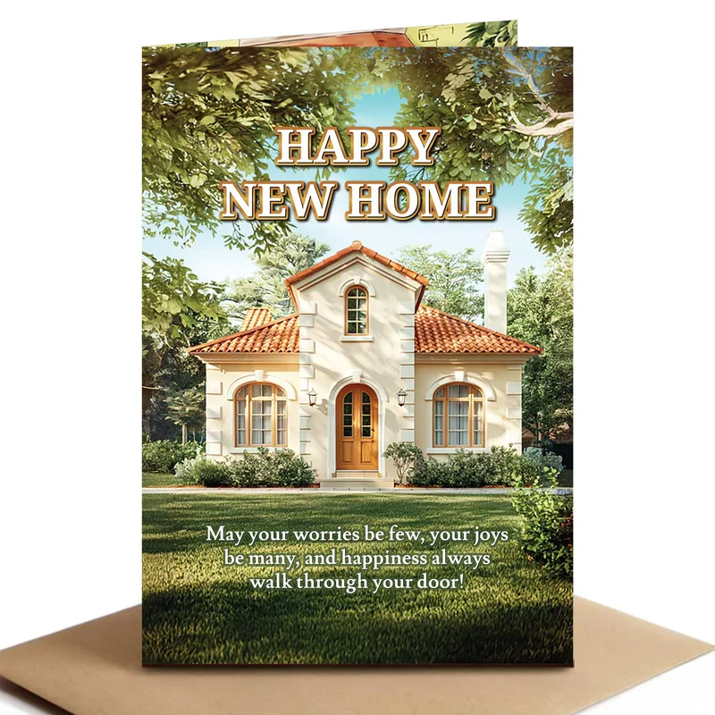 New House Happiness Card: Cream Cottage Design